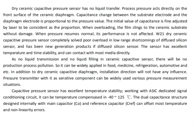 sensor Chip Ceramic Capacitive Pressure Sensor da pressão de combustível 0.05-10Mpa