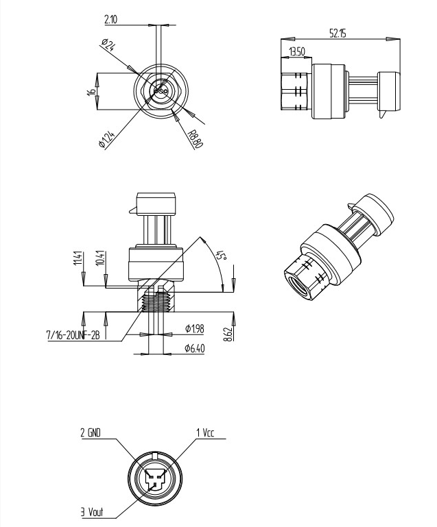 WNK HVAC Sensor de pressão de refrigeração Transmissor de pressão 0,5-4,5v 0